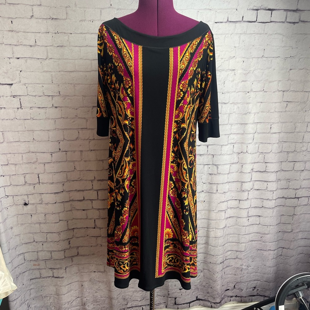Eva Varro dress black with pink and gold design size XL